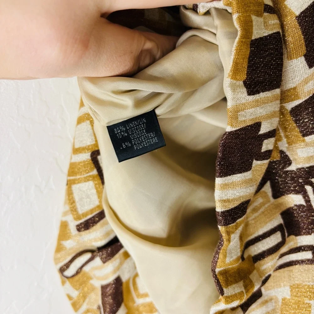 Lafayette‎ 148 New York Geometric Pencil Skirt in Brown Tan Linen Blend Size 10